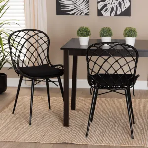 Baxton Studio bali & pari Sabelle Modern Bohemian Black Finished Rattan and Metal 2-Piece Dining Chair Set