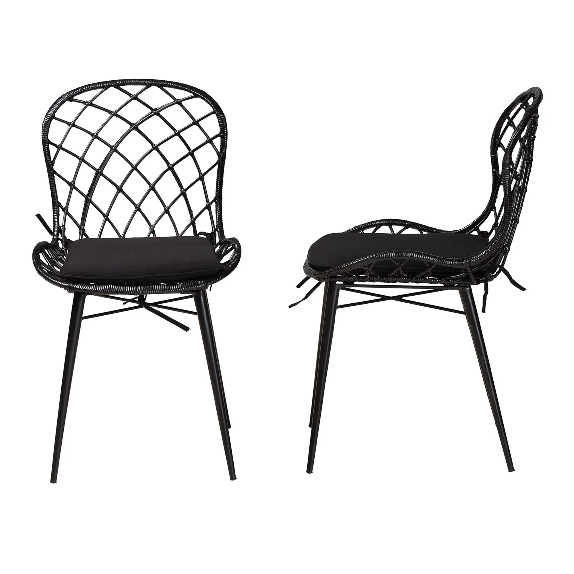 Baxton Studio bali & pari Sabelle Modern Bohemian Black Finished Rattan and Metal 2-Piece Dining Chair Set