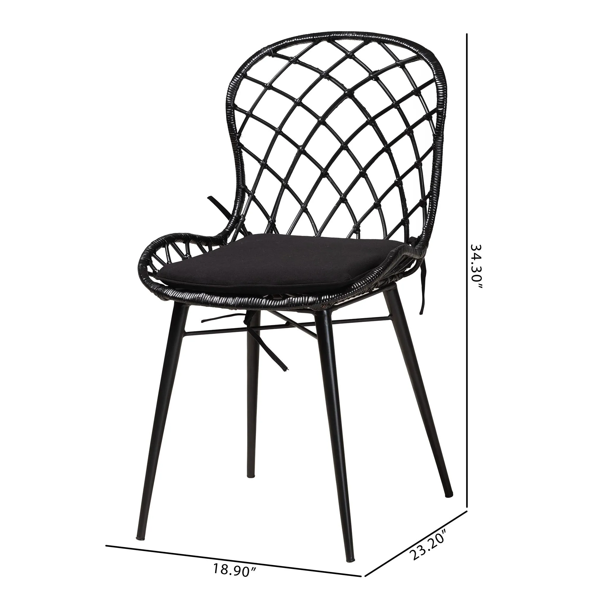 Baxton Studio bali & pari Sabelle Modern Bohemian Black Finished Rattan and Metal 2-Piece Dining Chair Set