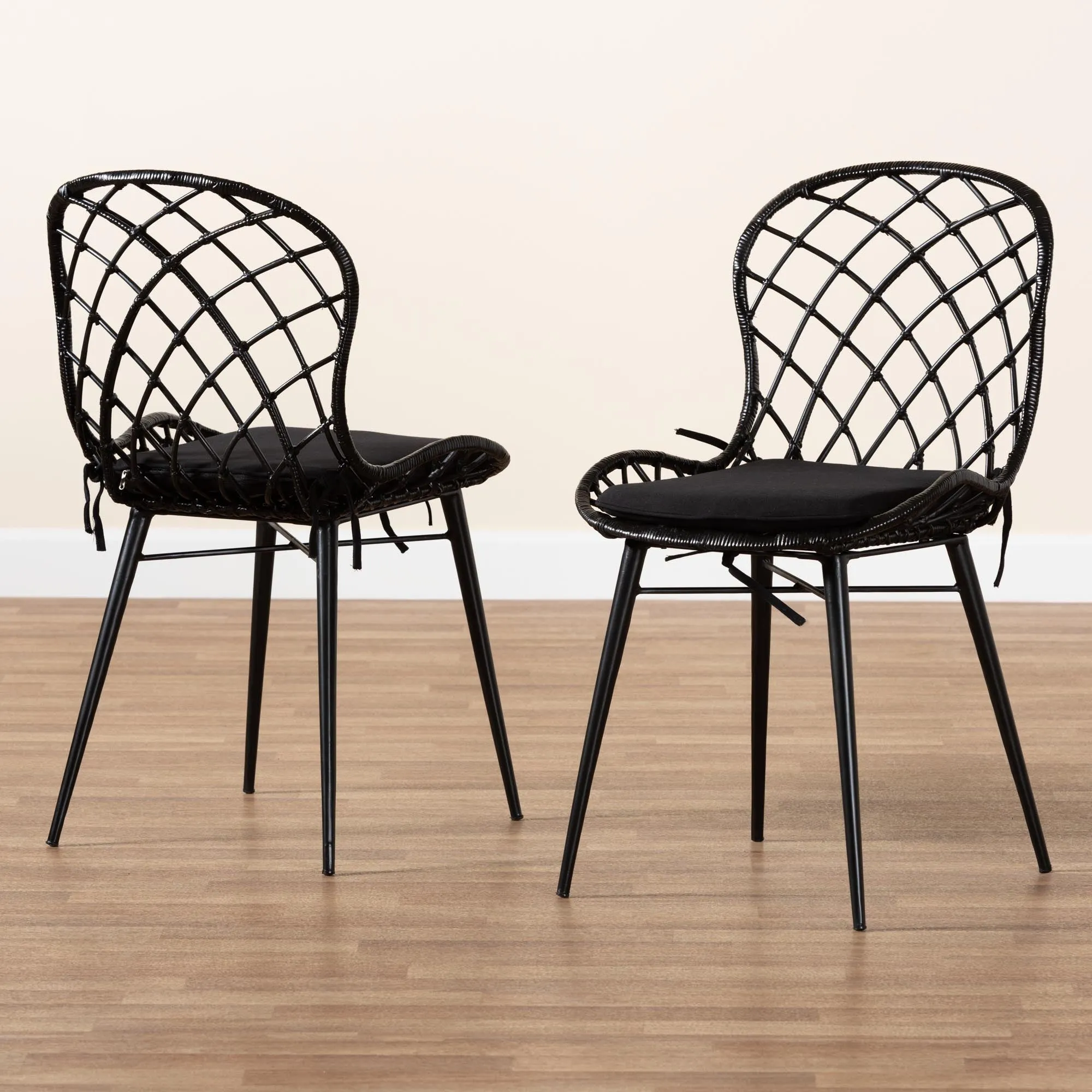 Baxton Studio bali & pari Sabelle Modern Bohemian Black Finished Rattan and Metal 2-Piece Dining Chair Set
