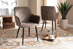 Baxton Studio Belen Modern and Contemporary Grey and Brown Imitation Leather Upholstered 2-Piece Metal Dining Chair Set