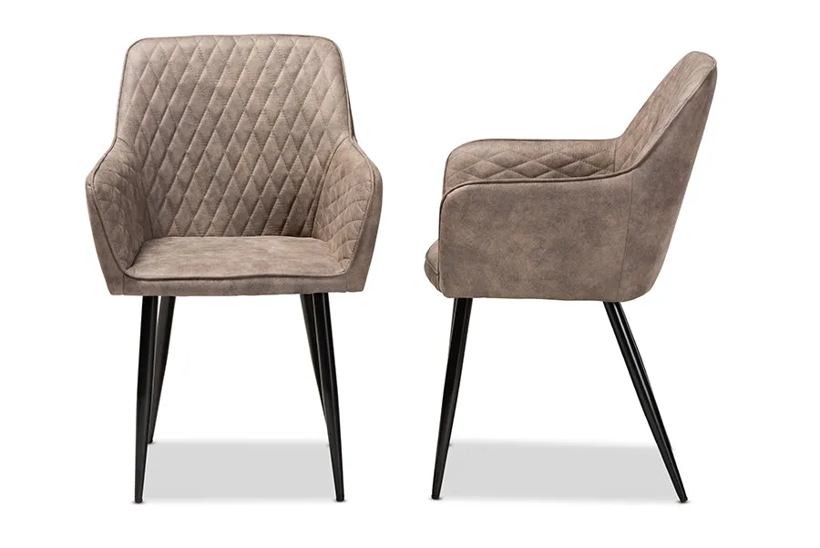 Baxton Studio Belen Modern and Contemporary Grey and Brown Imitation Leather Upholstered 2-Piece Metal Dining Chair Set