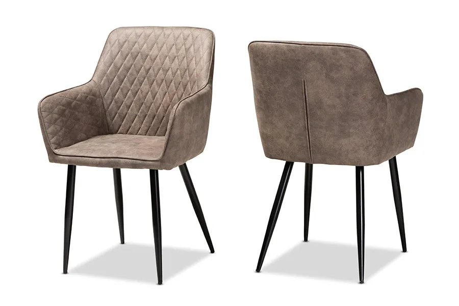 Baxton Studio Belen Modern and Contemporary Grey and Brown Imitation Leather Upholstered 2-Piece Metal Dining Chair Set