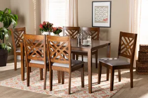 Baxton Studio Caron Modern and Contemporary Grey Fabric Upholstered and Walnut Brown Finished Wood 7-Piece Dining Set