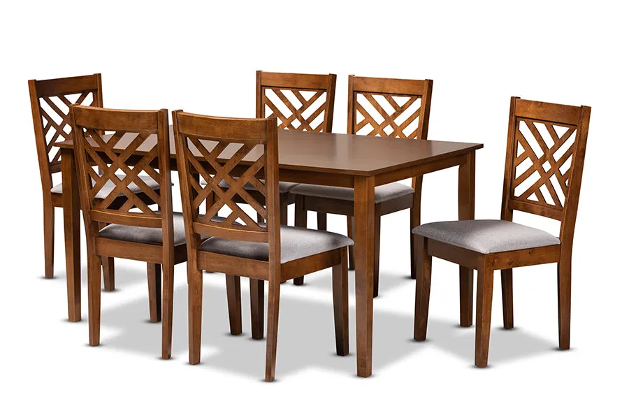 Baxton Studio Caron Modern and Contemporary Grey Fabric Upholstered and Walnut Brown Finished Wood 7-Piece Dining Set