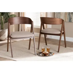 Baxton Studio Danton Mid-Century Modern Beige Fabric Upholstered and Walnut Brown Finished Wood 2-Piece Dining Chair Set