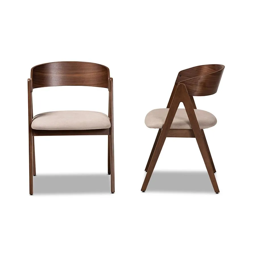 Baxton Studio Danton Mid-Century Modern Beige Fabric Upholstered and Walnut Brown Finished Wood 2-Piece Dining Chair Set