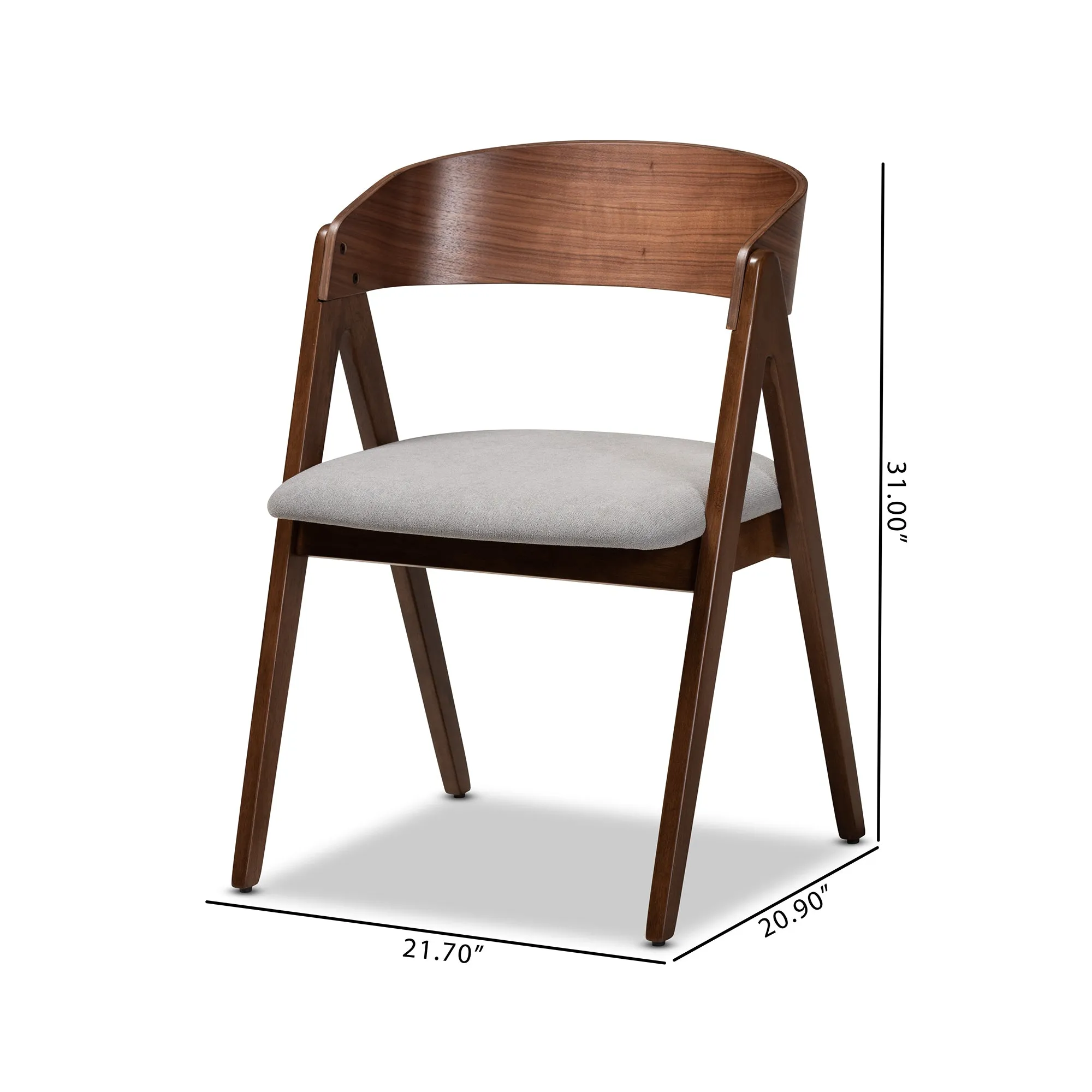 Baxton Studio Danton Mid-Century Modern Grey Fabric Upholstered and Walnut Brown Finished Wood 2-Piece Dining Chair Set