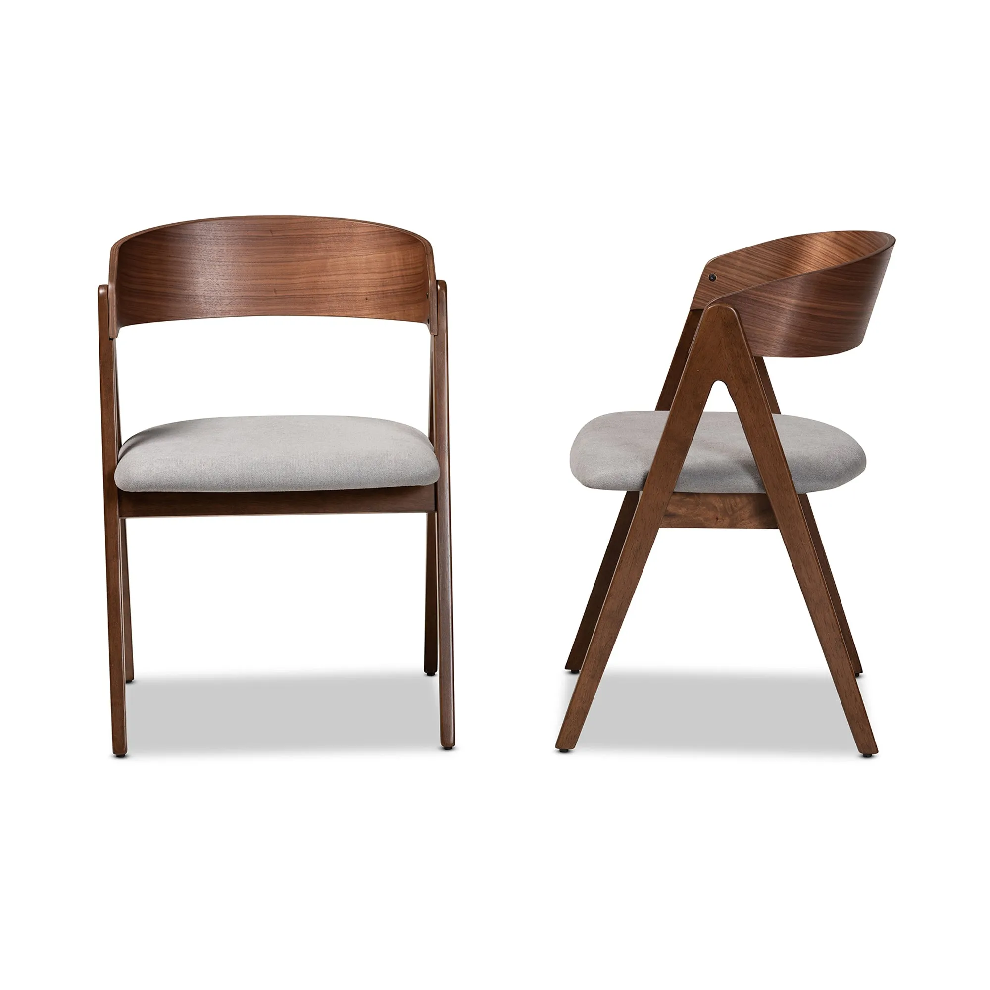 Baxton Studio Danton Mid-Century Modern Grey Fabric Upholstered and Walnut Brown Finished Wood 2-Piece Dining Chair Set