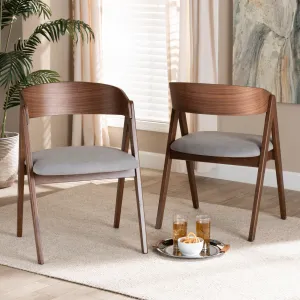 Baxton Studio Danton Mid-Century Modern Grey Fabric Upholstered and Walnut Brown Finished Wood 2-Piece Dining Chair Set