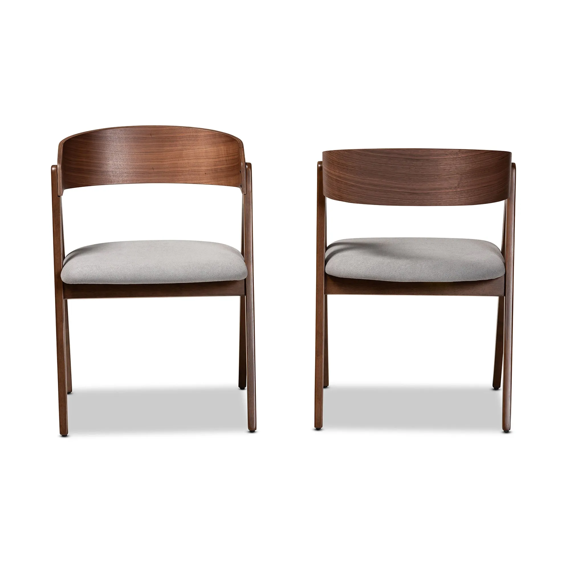 Baxton Studio Danton Mid-Century Modern Grey Fabric Upholstered and Walnut Brown Finished Wood 2-Piece Dining Chair Set