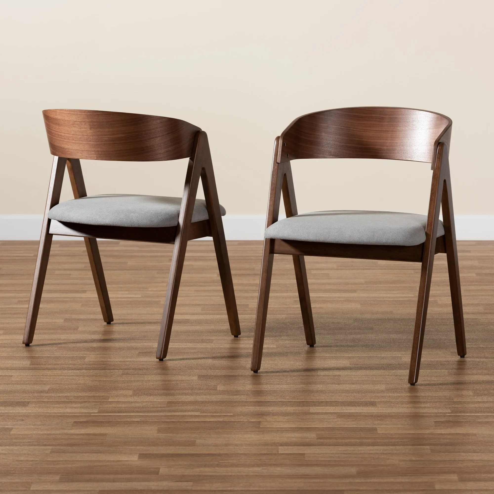 Baxton Studio Danton Mid-Century Modern Grey Fabric Upholstered and Walnut Brown Finished Wood 2-Piece Dining Chair Set