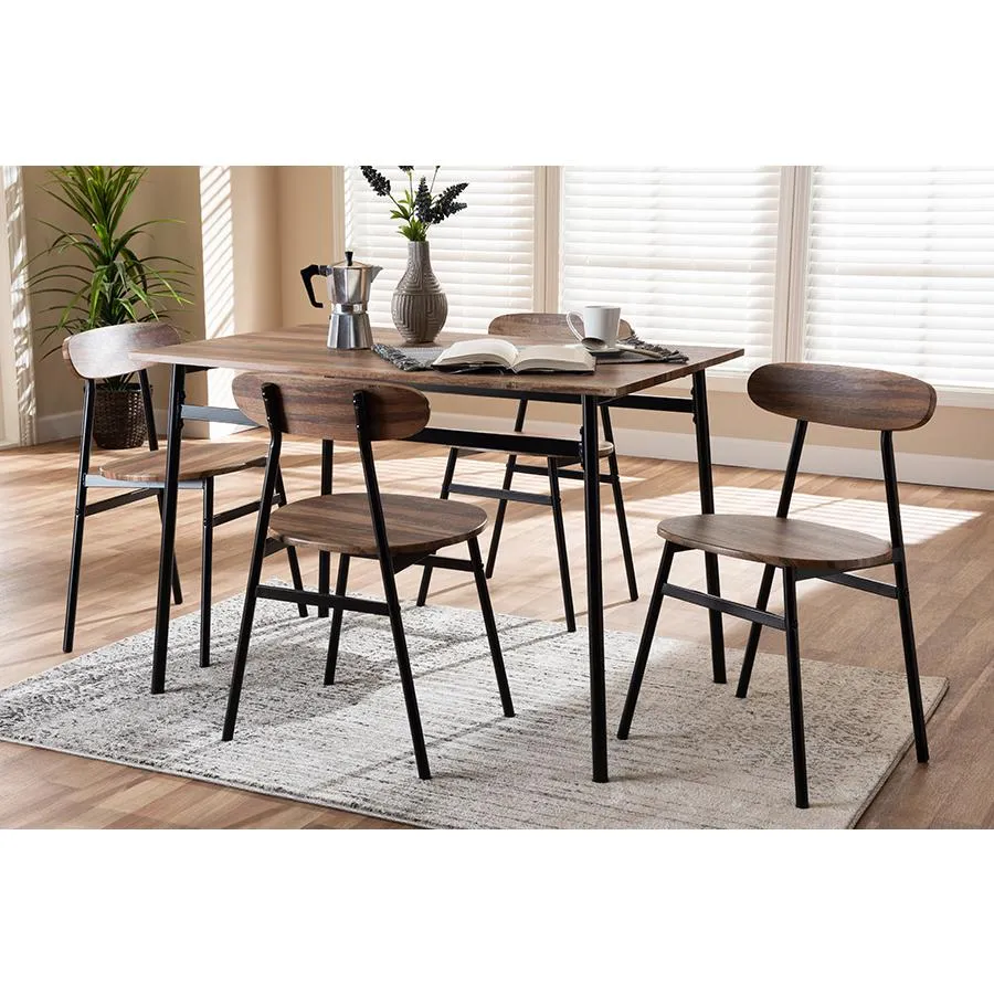 Baxton Studio Darcia Rustic and Industrial Brown Wood Finished Matte Black Frame 5-Piece Dining Set