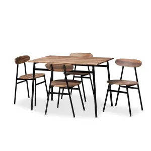 Baxton Studio Darcia Rustic and Industrial Brown Wood Finished Matte Black Frame 5-Piece Dining Set