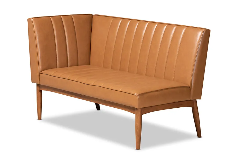 Baxton Studio Daymond Mid-Century Modern Tan Faux Leather Upholstered and Walnut Brown Finished Wood 3-Piece Dining Nook Set