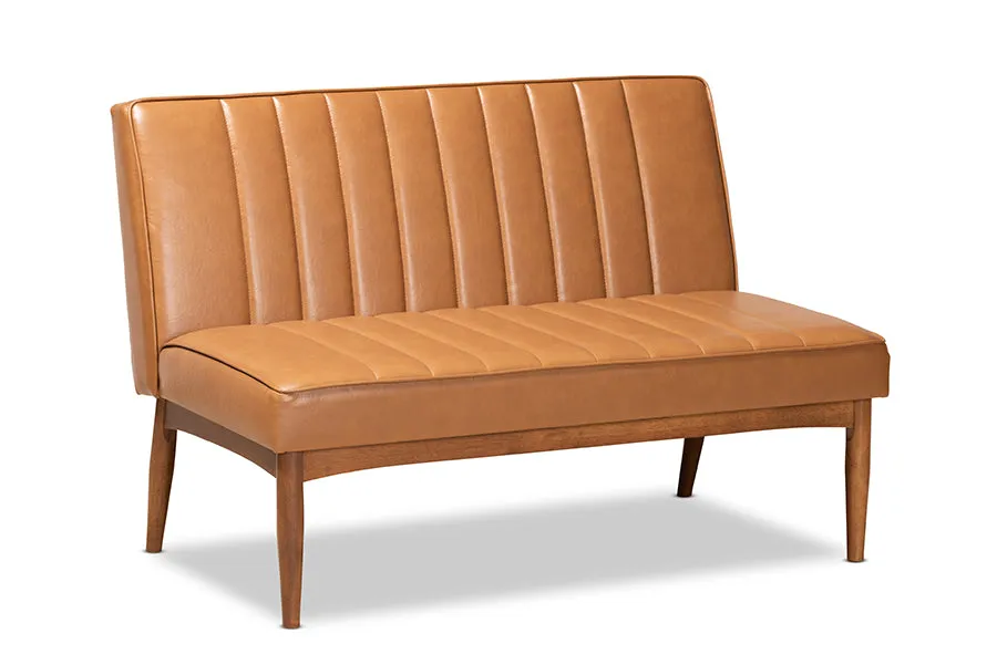 Baxton Studio Daymond Mid-Century Modern Tan Faux Leather Upholstered and Walnut Brown Finished Wood 3-Piece Dining Nook Set