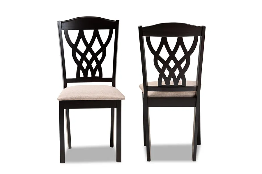 Baxton Studio Delilah Modern and Contemporary Sand Fabric Upholstered and Dark Brown Finished Wood 2-Piece Dining Chair Set