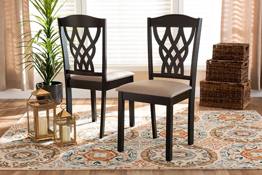 Baxton Studio Delilah Modern and Contemporary Sand Fabric Upholstered and Dark Brown Finished Wood 2-Piece Dining Chair Set