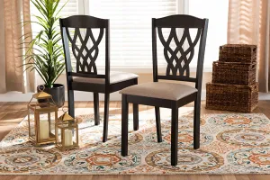 Baxton Studio Delilah Modern and Contemporary Sand Fabric Upholstered and Dark Brown Finished Wood 2-Piece Dining Chair Set