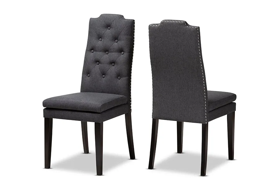 Baxton Studio Dylin Modern and Contemporary Charcoal Fabric Upholstered Button Tufted Wood Dining Chair Set of 2