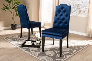 Baxton Studio Dylin Modern and Contemporary Navy Blue Velvet Fabric Upholstered Button Tufted Wood Dining Chair Set of 2