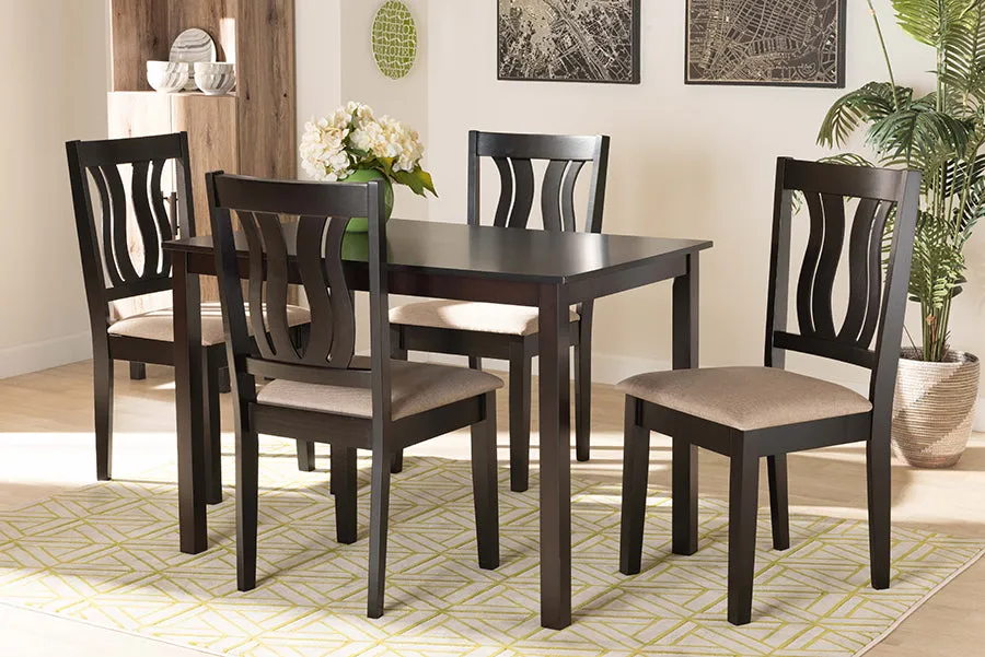 Baxton Studio Fenton Modern and Contemporary Sand Fabric Upholstered and Dark Brown Finished Wood 5-Piece Dining Set