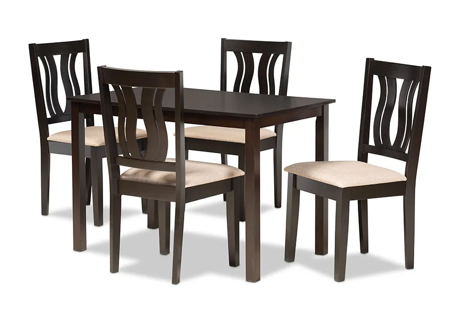 Baxton Studio Fenton Modern and Contemporary Sand Fabric Upholstered and Dark Brown Finished Wood 5-Piece Dining Set