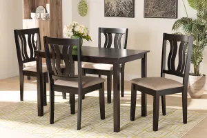 Baxton Studio Fenton Modern and Contemporary Sand Fabric Upholstered and Dark Brown Finished Wood 5-Piece Dining Set