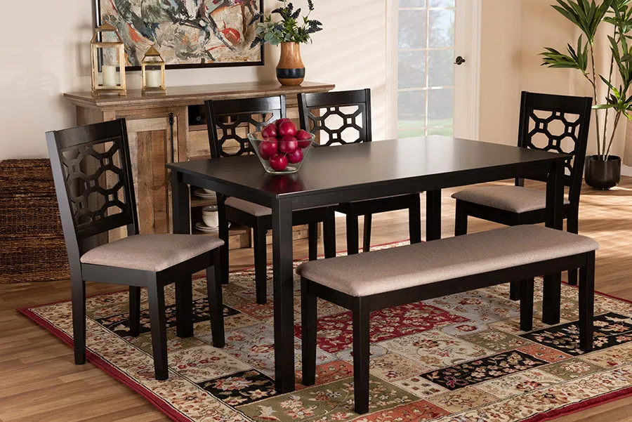 Baxton Studio Gabriel Modern and Contemporary Sand Fabric Upholstered and Dark Brown Finished Wood 6-Piece Dining Set