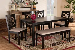 Baxton Studio Gabriel Modern and Contemporary Sand Fabric Upholstered and Dark Brown Finished Wood 6-Piece Dining Set