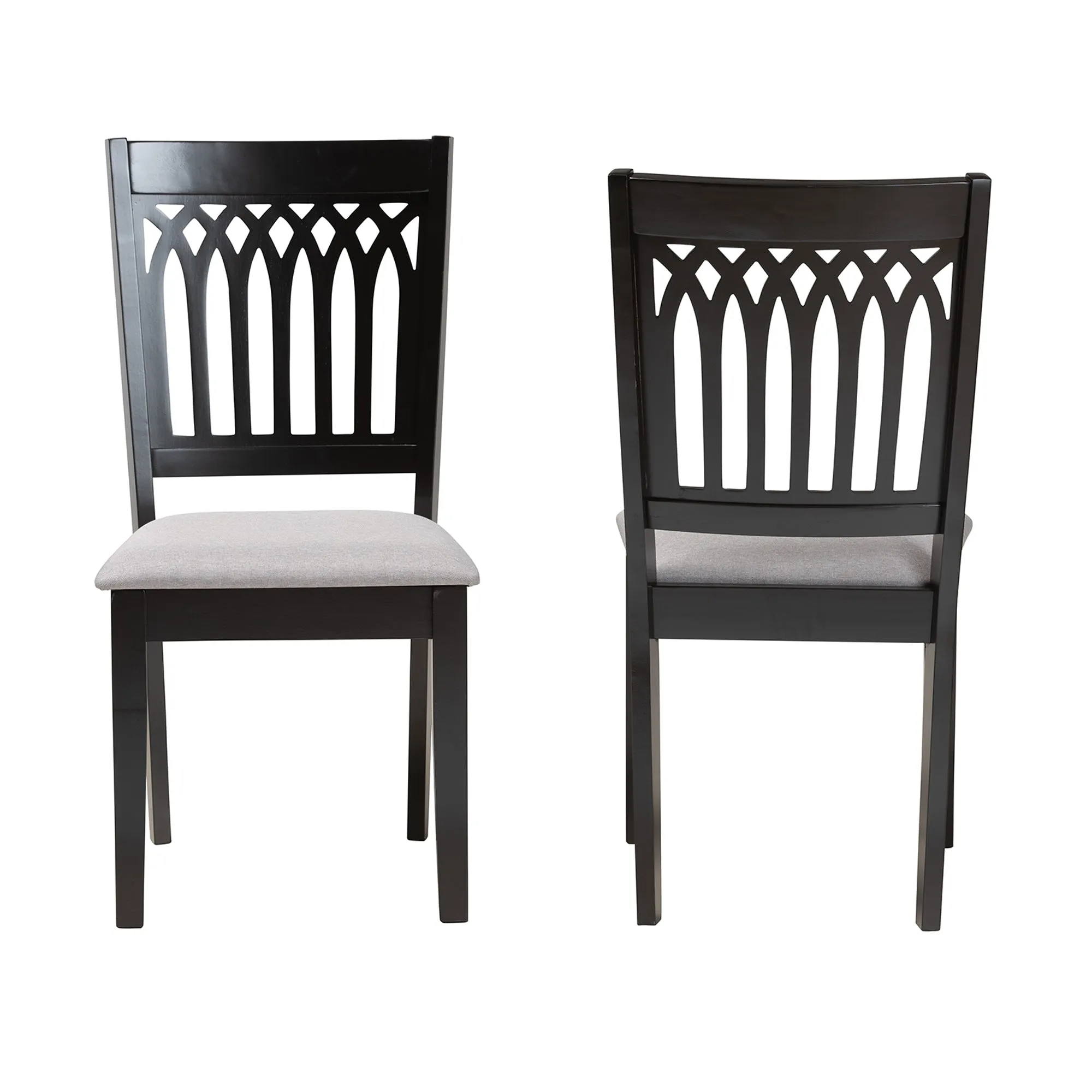 Baxton Studio Genesis Modern Grey Fabric and Dark Brown Finished Wood 2-Piece Dining Chair Set