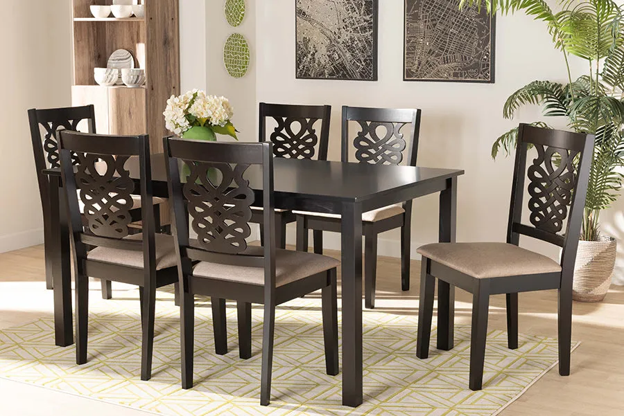 Baxton Studio Gervais Modern and Contemporary Sand Fabric Upholstered and Dark Brown Finished Wood 7-Piece Dining Set