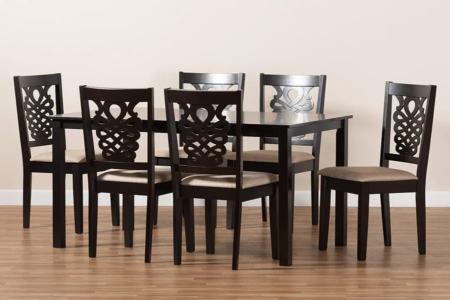 Baxton Studio Gervais Modern and Contemporary Sand Fabric Upholstered and Dark Brown Finished Wood 7-Piece Dining Set