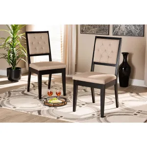 Baxton Studio Gideon Modern and Contemporary Sand Fabric Upholstered and Dark Brown Finished Wood 2-Piece Dining Chair Set