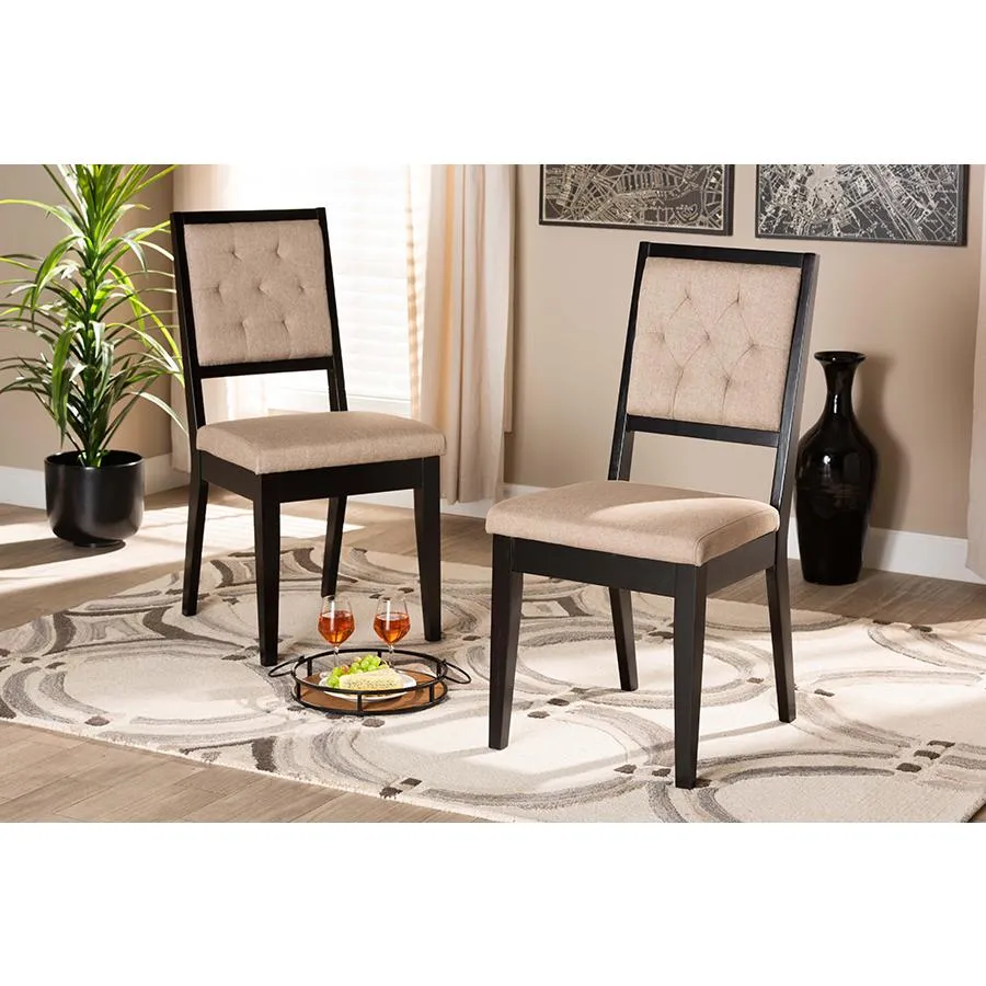 Baxton Studio Gideon Modern and Contemporary Sand Fabric Upholstered and Dark Brown Finished Wood 2-Piece Dining Chair Set