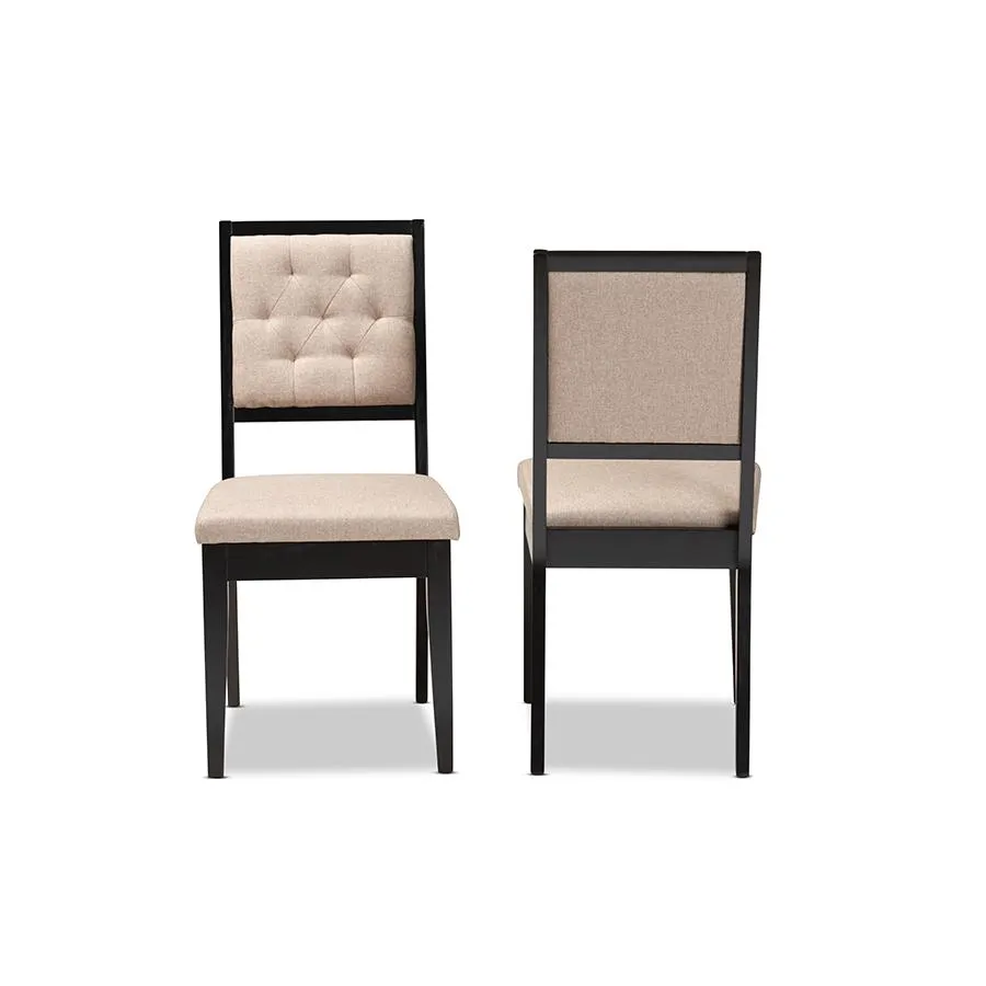 Baxton Studio Gideon Modern and Contemporary Sand Fabric Upholstered and Dark Brown Finished Wood 2-Piece Dining Chair Set