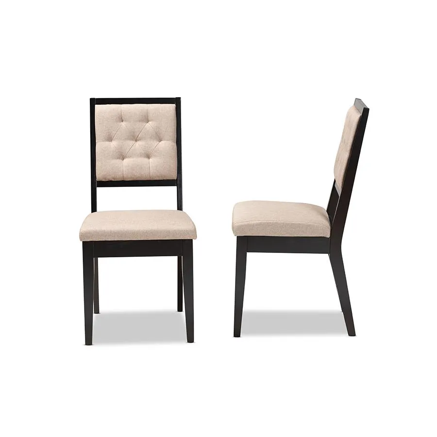 Baxton Studio Gideon Modern and Contemporary Sand Fabric Upholstered and Dark Brown Finished Wood 2-Piece Dining Chair Set