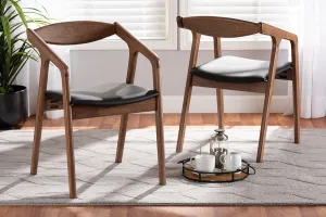 Baxton Studio Harland Mid-Century Modern Black Faux Leather Upholstered and Walnut Brown Finished Wood 2-Piece Dining Chair Set