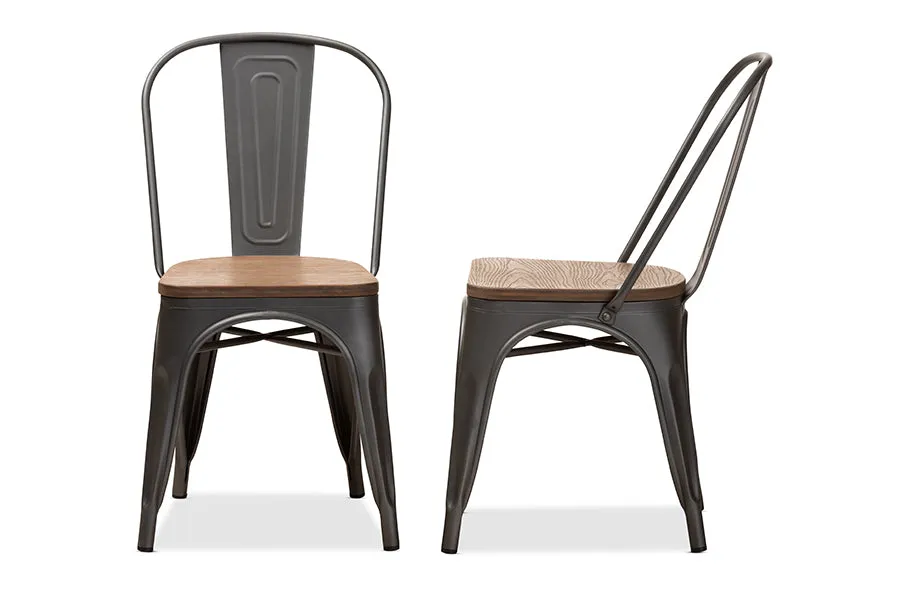 Baxton Studio Henri Vintage Rustic Industrial Style Tolix-Inspired Bamboo and Gun Metal-Finished Steel Stackable Dining Chair Set of 2