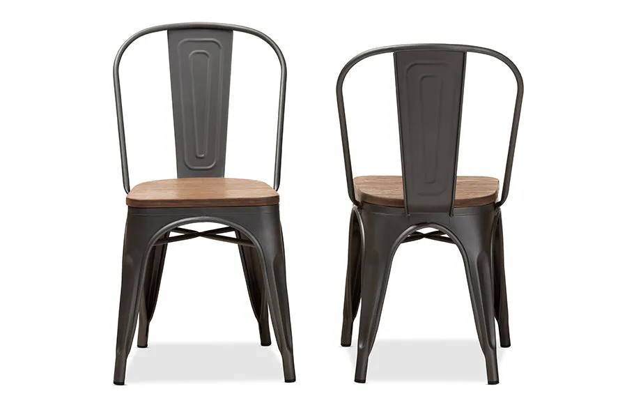 Baxton Studio Henri Vintage Rustic Industrial Style Tolix-Inspired Bamboo and Gun Metal-Finished Steel Stackable Dining Chair Set of 2