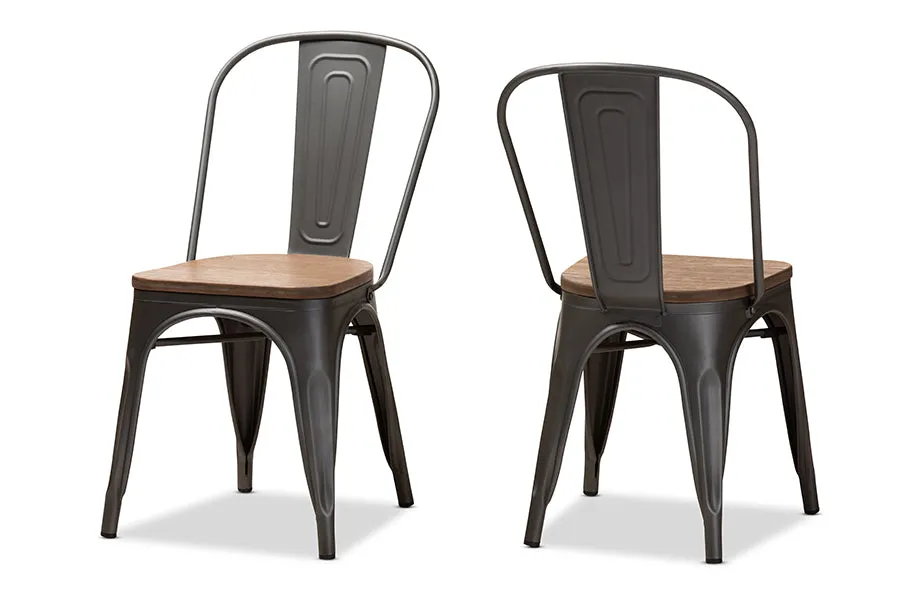 Baxton Studio Henri Vintage Rustic Industrial Style Tolix-Inspired Bamboo and Gun Metal-Finished Steel Stackable Dining Chair Set of 2