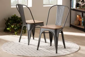 Baxton Studio Henri Vintage Rustic Industrial Style Tolix-Inspired Bamboo and Gun Metal-Finished Steel Stackable Dining Chair Set of 2