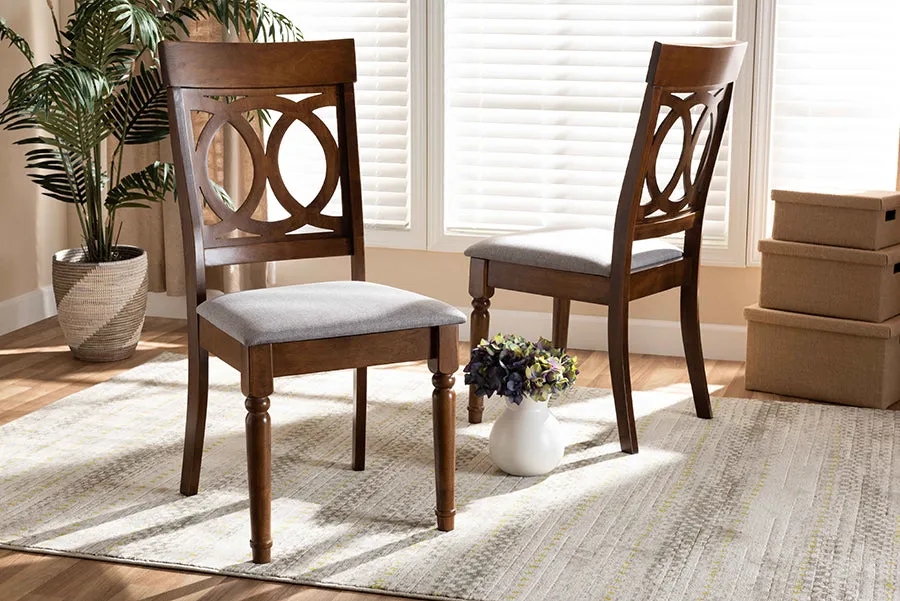 Baxton Studio Lucie Modern and Contemporary Grey Fabric Upholstered and Walnut Brown Finished Wood 2-Piece Dining Chair Set