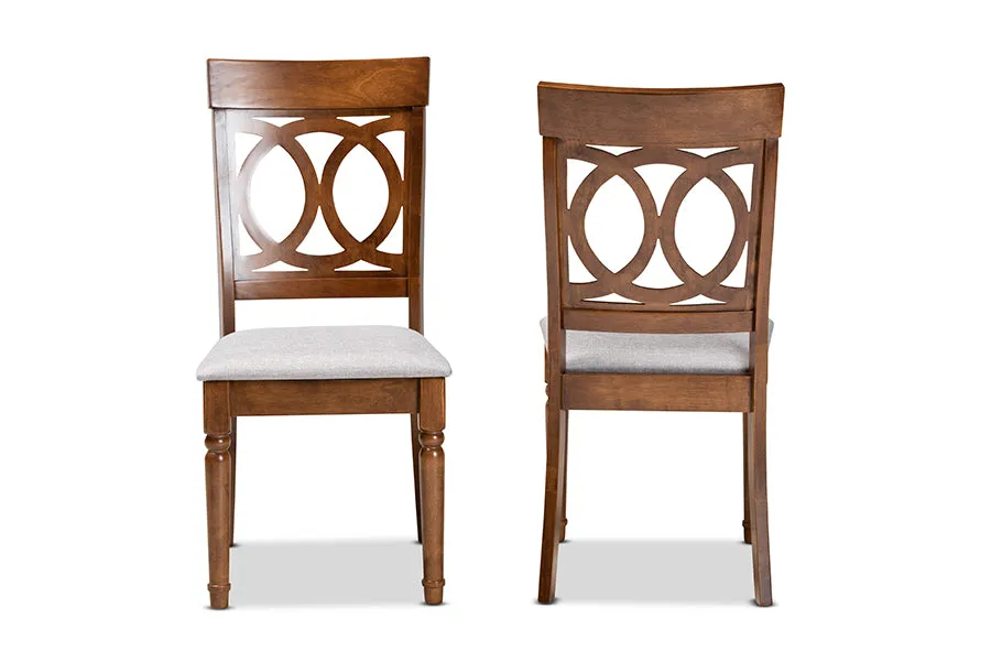 Baxton Studio Lucie Modern and Contemporary Grey Fabric Upholstered and Walnut Brown Finished Wood 2-Piece Dining Chair Set