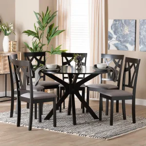 Baxton Studio Luise Modern Grey Fabric and Dark Brown Finished Wood 7-Piece Dining Set