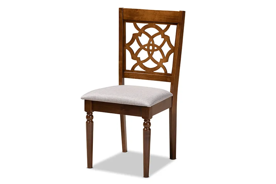 Baxton Studio Lylah Modern and Contemporary Grey Fabric Upholstered and Walnut Brown Finished Wood 4-Piece Dining Chair Set