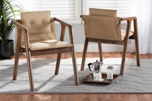 Baxton Studio Marcena Mid-Century Modern Beige Imitation Leather Upholstered and Walnut Brown Finished Wood 2-Piece Dining Chair Set