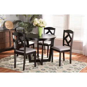 Baxton Studio Morigan Modern Transitional Grey Fabric Upholstered and Dark Brown Finished Wood 5-Piece Dining Set