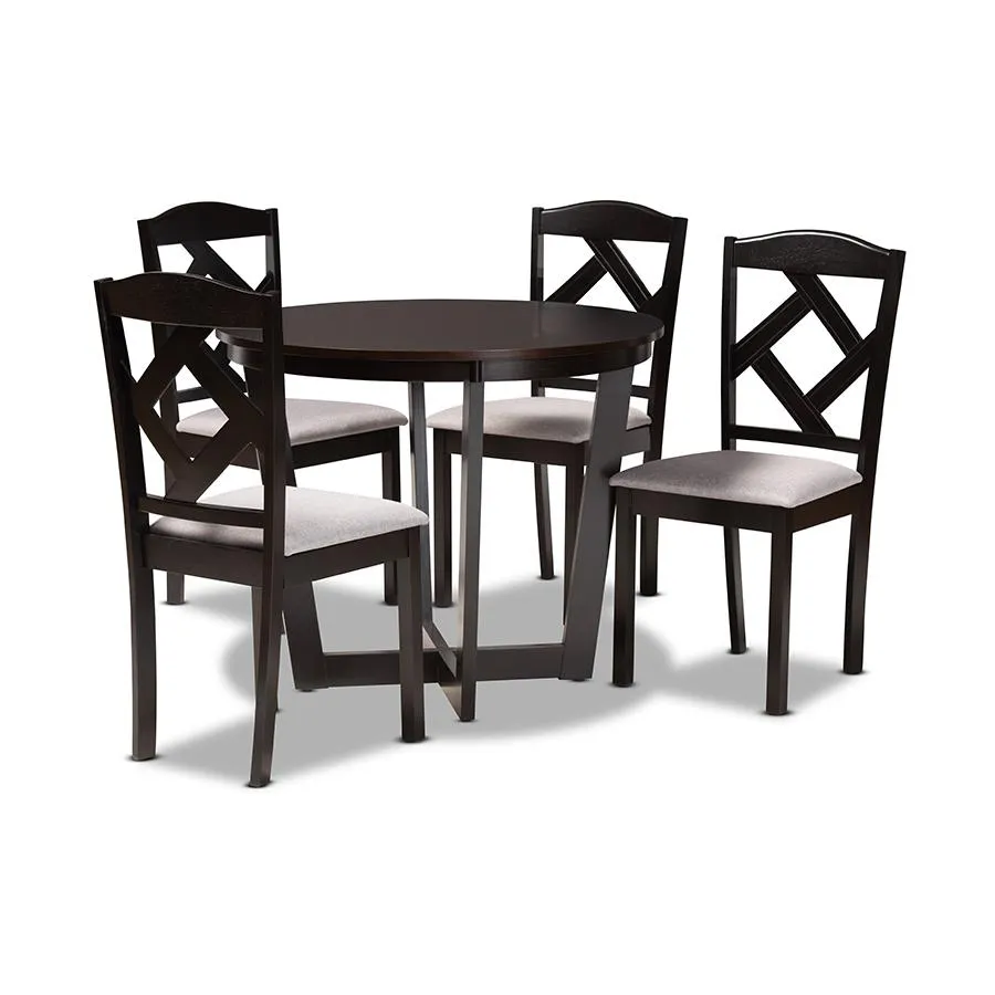 Baxton Studio Morigan Modern Transitional Grey Fabric Upholstered and Dark Brown Finished Wood 5-Piece Dining Set