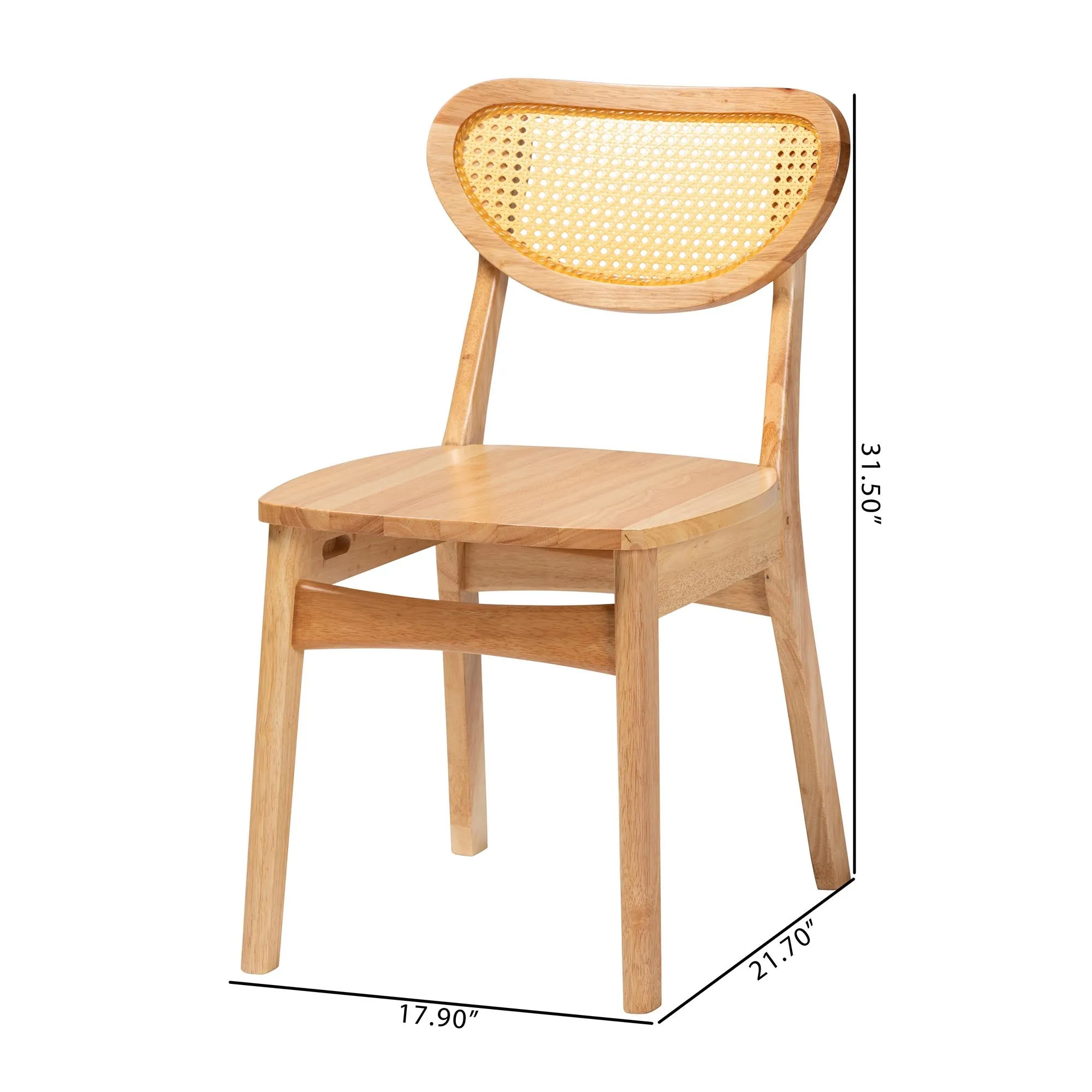 Baxton Studio Nenet Mid-Century Modern Oak Brown Finished Wood and Rattan 2-Piece Dining Chair Set